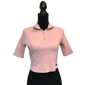 Calvin Klein Jeans Zipper Cropped Sweater Top in Mauve - Size Medium